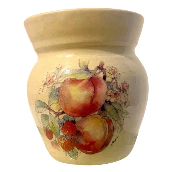 Crock Handmade in USA by Casey Pottery of Marshall, TX Fruit Motif Artist Signed - Picture 2 of 8